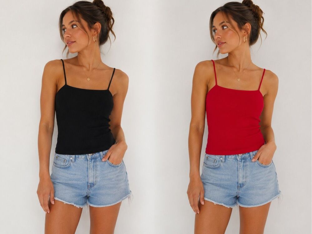 JRA Set Of 2 Camisole Tank Tops Black Red Spaghetti Strap Size L/G